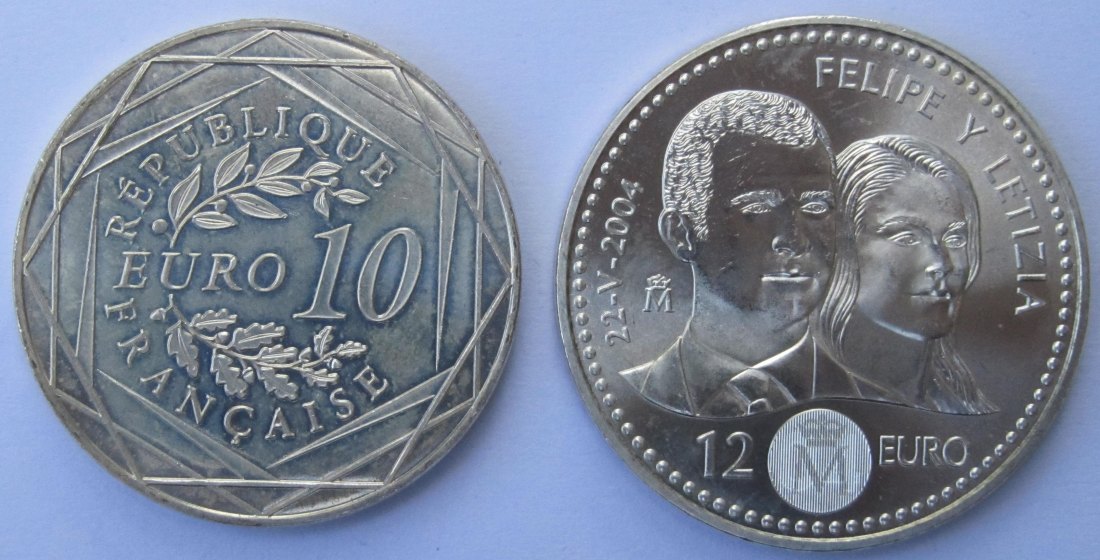  Frankreich/Spanien: 10 + 12 Euro Silber 2014/2004   