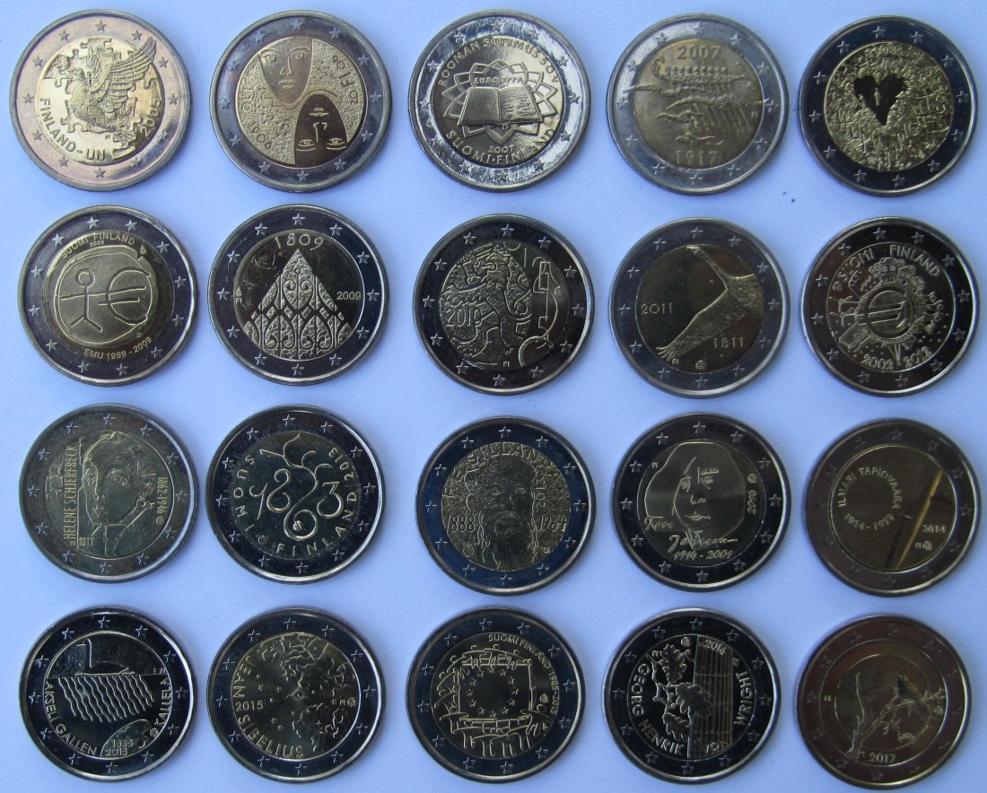  Finnland: Lot aus 20 verschiedenen 2-Euro-Gedenkmünzen   