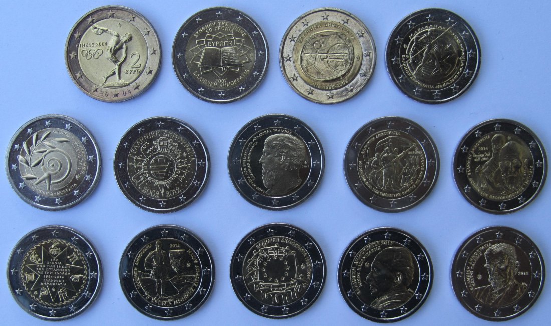  Griechenland: Lot aus 14 verschiedenen 2-Euro-Gedenkmünzen   
