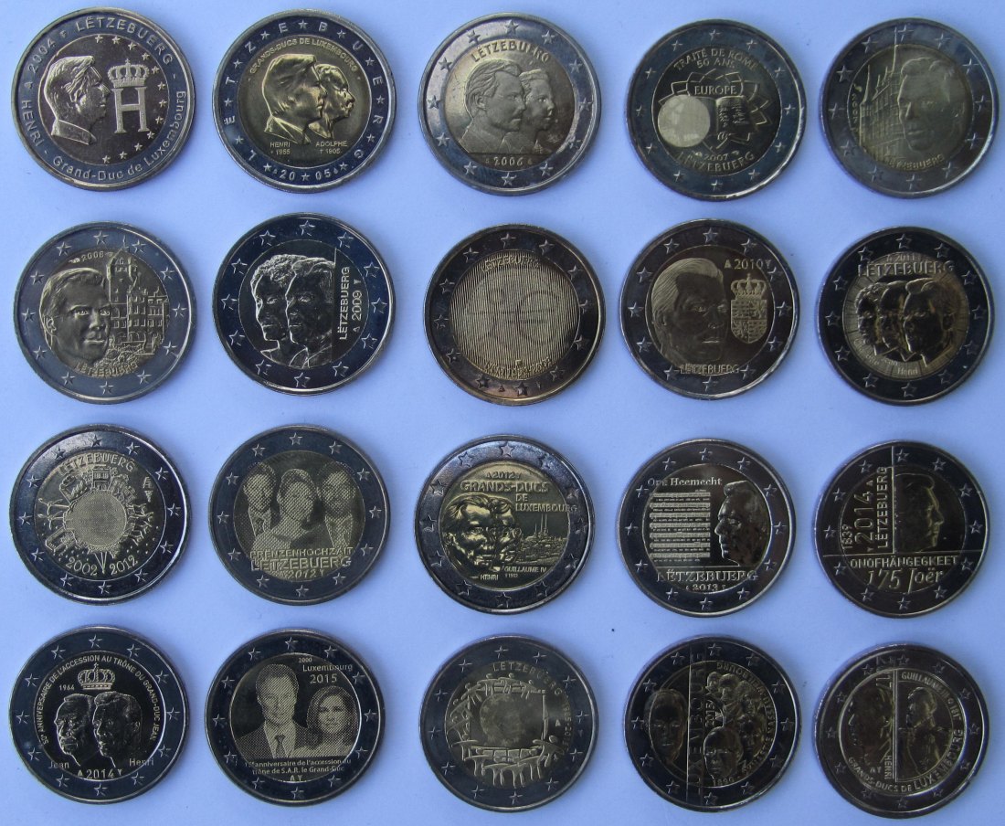  Luxemburg: Lot aus 20 verschiedenen 2-Euro-Gedenkmünzen   