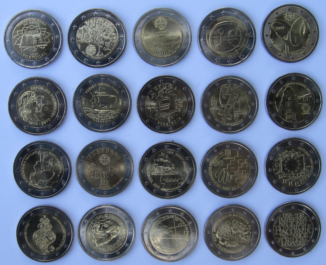  Portugal: Lot aus 20 verschiedenen 2-Euro-Gedenkmünzen   