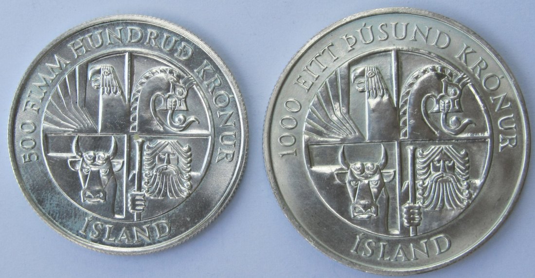  Island: Lot aus zwei Gedenkmünzen, zusammen 46,3 g Feinsilber   
