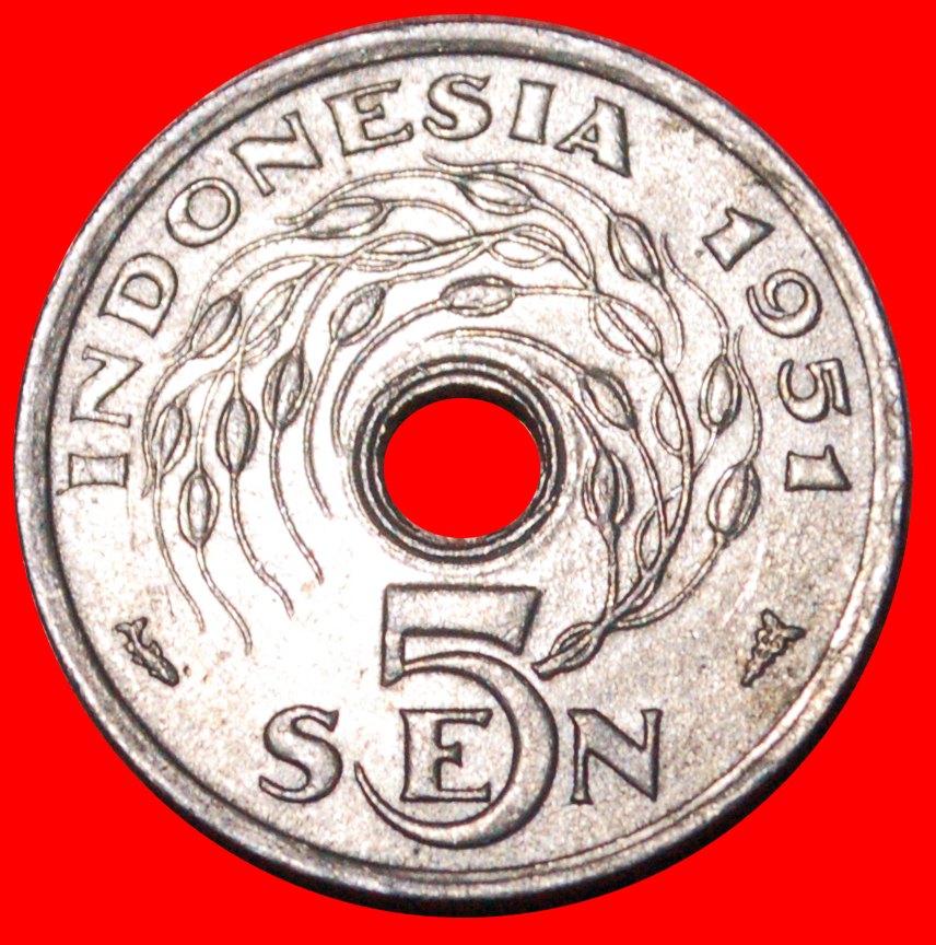  * NETHERLANDS (1951-1954): INDONESIA ★ 5 SENS 1951 MINT LUSTRE! LOW START ★ NO RESERVE!   