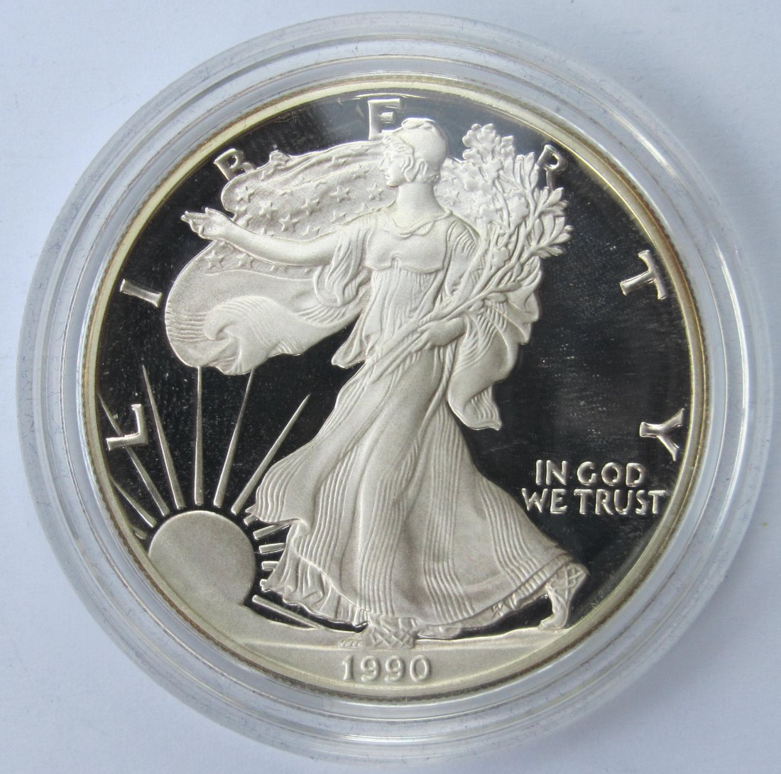  USA Vereinigte Staaten: Silberunze American Eagle 1990, PP/Proof   