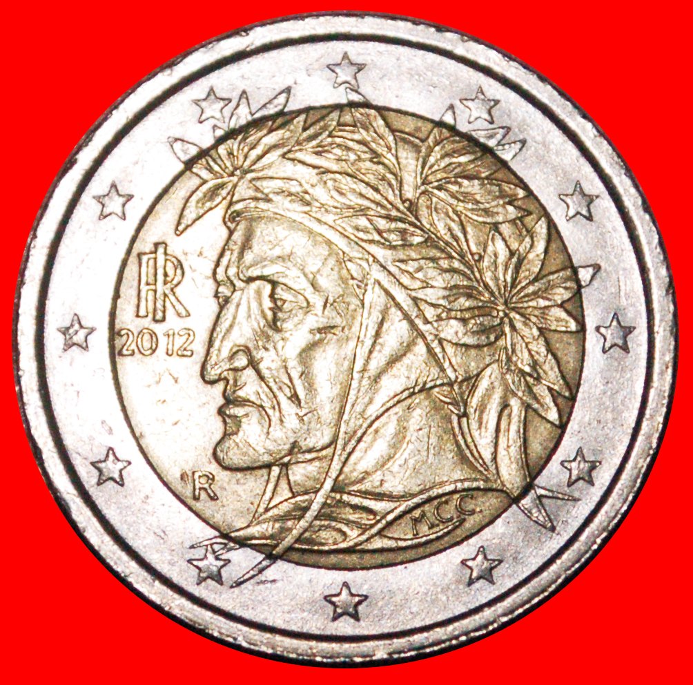  * NON-PHALLIC TYPE (2008-2023): ITALY ★ 2 EURO 2012R! DANTE (1265-1321) LOW START ★ NO RESERVE!   