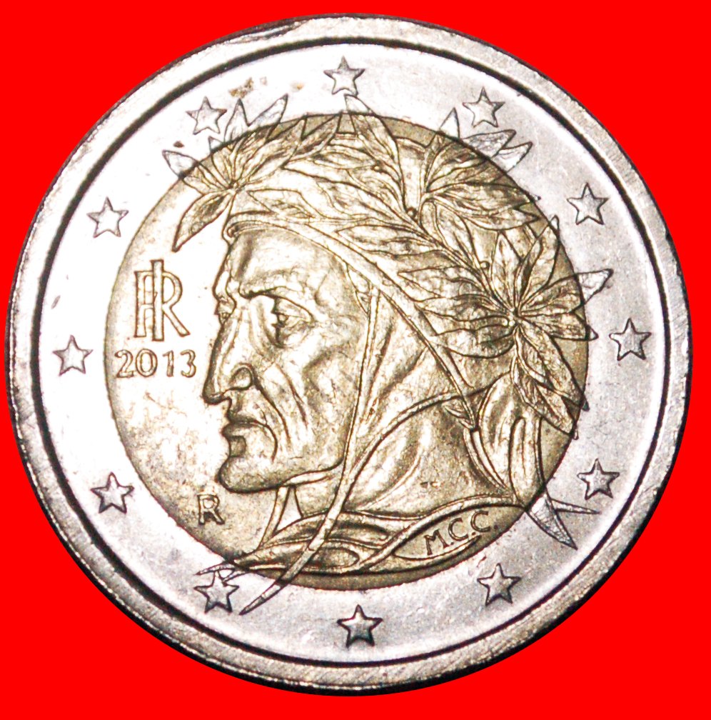  * NON-PHALLIC TYPE (2008-2023): ITALY ★ 2 EURO 2013R! DANTE (1265-1321) LOW START ★ NO RESERVE!   