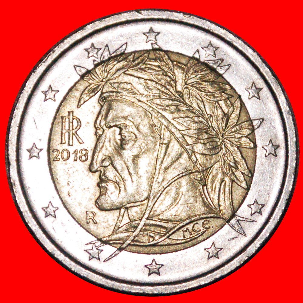 * NON-PHALLIC TYPE (2008-2023): ITALY ★ 2 EURO 2018R! DANTE (1265-1321) LOW START ★ NO RESERVE!