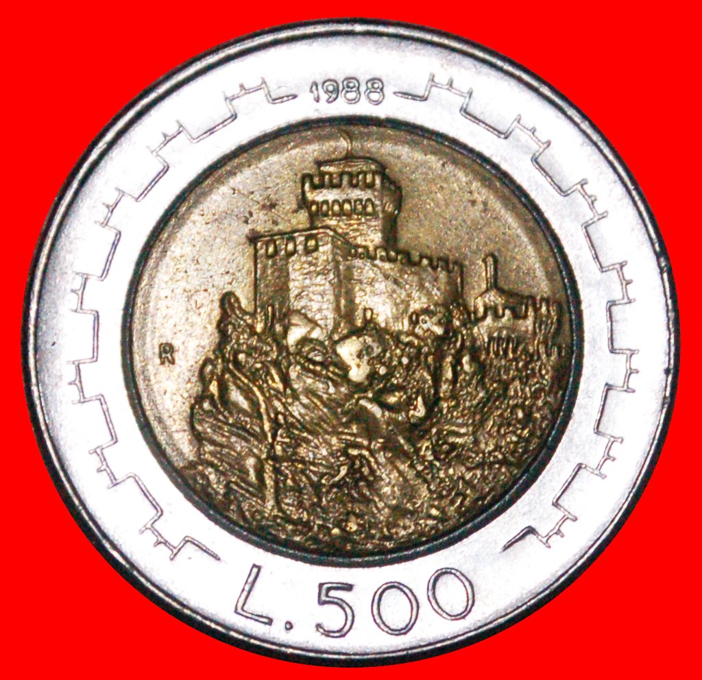  * BI-METALLIC ITALY: SAN MARINO ★ 500 LIRAS 1988R LION AND TOWER!  LOW START ★ NO RESERVE!   