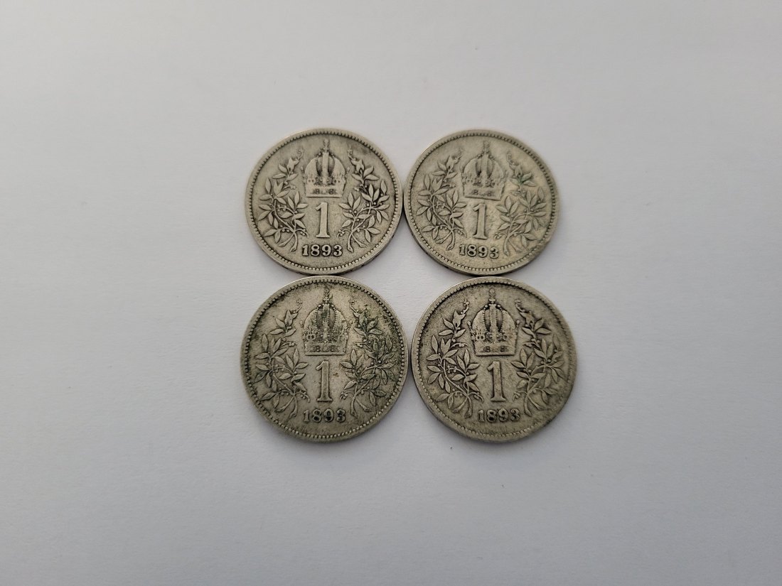  1 Krone 1893 4 Stk. á 4,17g fein silber Kronenwährung Österreich Spittalgold9800 (4508   