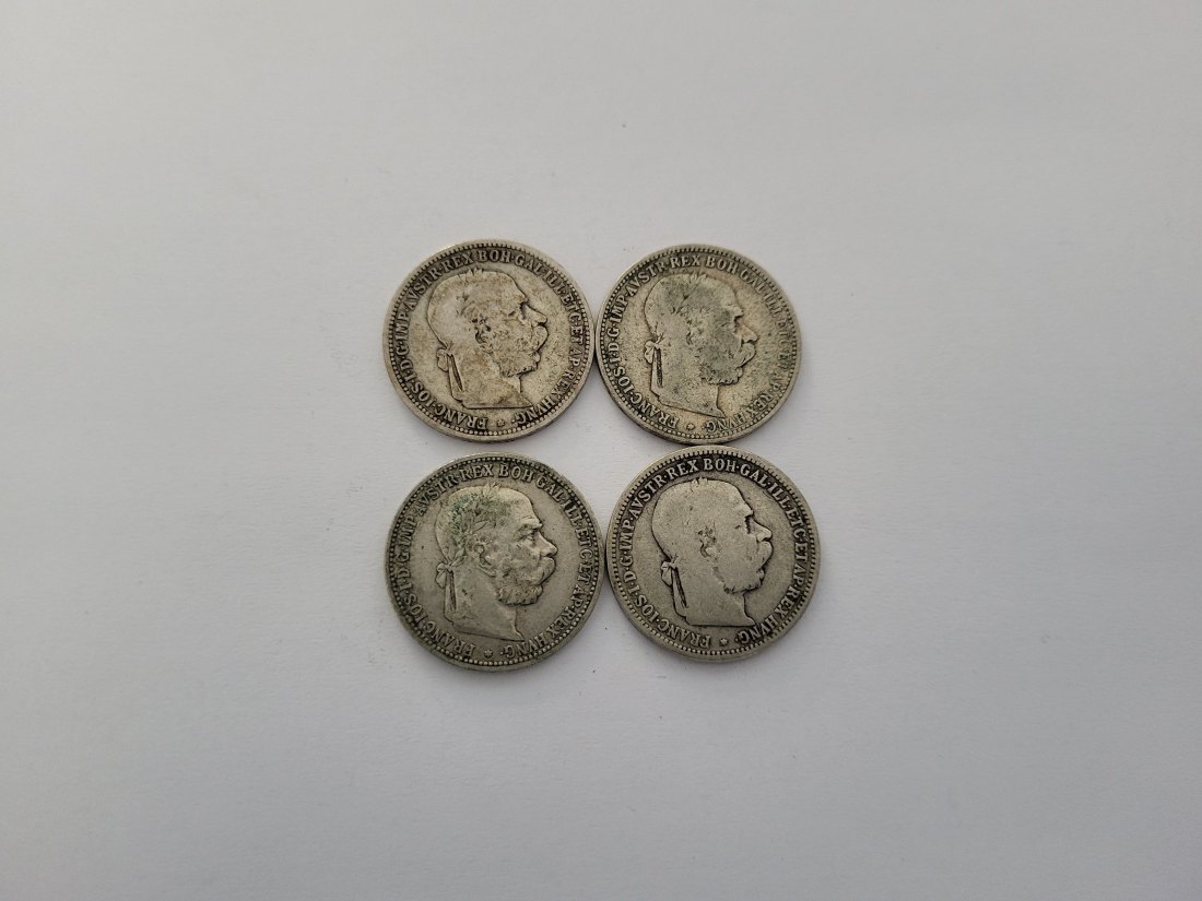  1 Krone 1893 4 Stk. á 4,17g fein silber Kronenwährung Österreich Spittalgold9800 (4508   