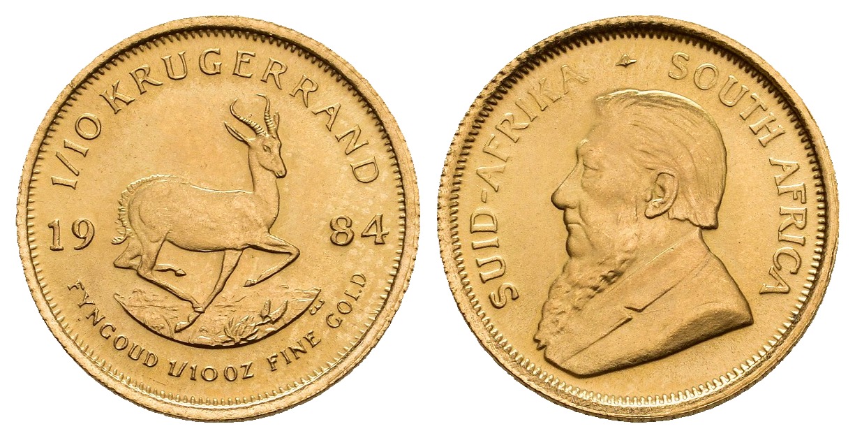 PEUS 9195 Süd-Afrika 3,11 g Feingold 1/10 Krügerrand GOLD 1/10 Unze 1984 Fast Stempelglanz