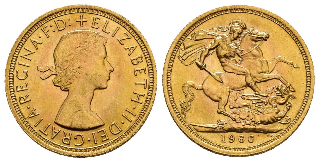 PEUS 9187 Grossbritannien 7,32 g Feingold. Elizabeth II. (1952 - heute) Sovereign GOLD 1966 Kl. Kratzer, Vorzüglich / Stempelglanz