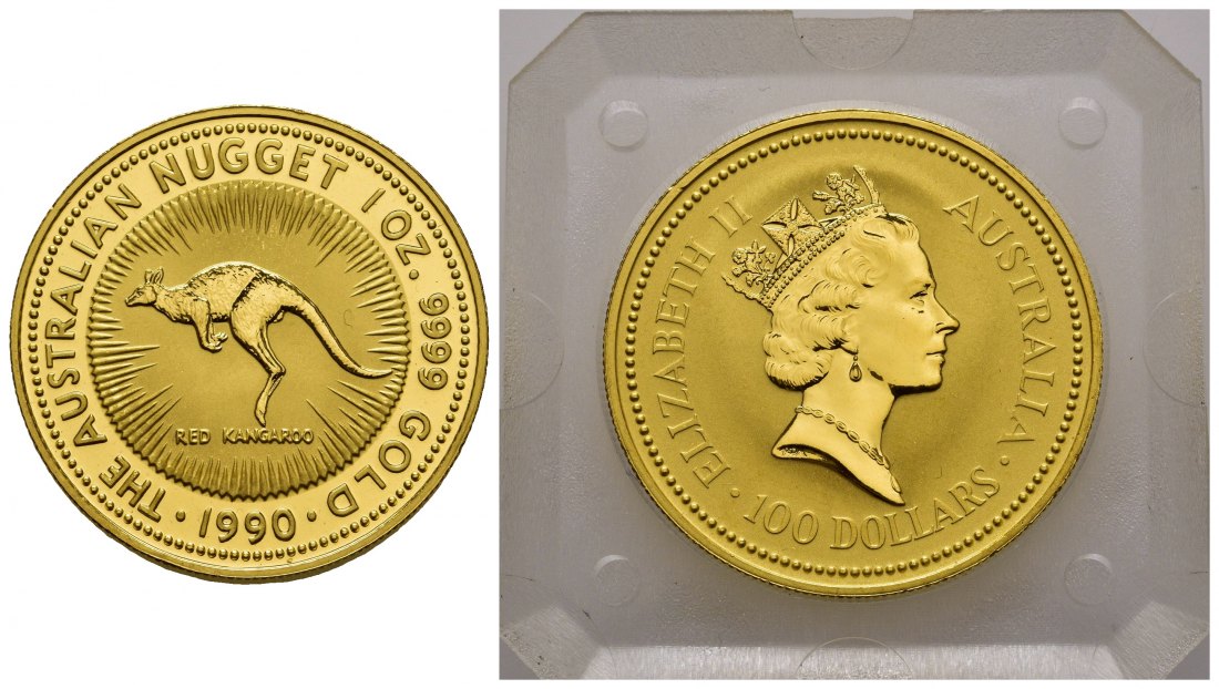 PEUS 9271 Australien 31,1 g Feingold. Rotes Känguru 100 Dollars GOLD Unze 1990 Uncirculated (Originalkapsel)