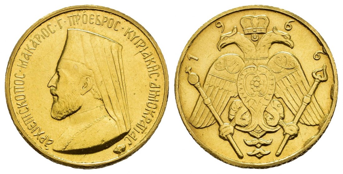 PEUS 9263 Zypern 7,32 g Feingold. Makarios III. (1959 - 1977) 1 Pound GOLD 1966 Kl. Kratzer, fast Vorzüglich