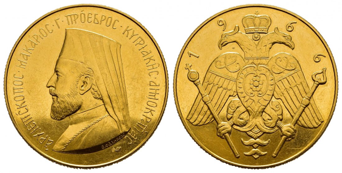 PEUS 116481 Zypern 36,61 g Feingold. Makarios III. (1959 - 1977) 5 Pounds GOLD 1966 Kl. Kratzer, Sehr schön +
