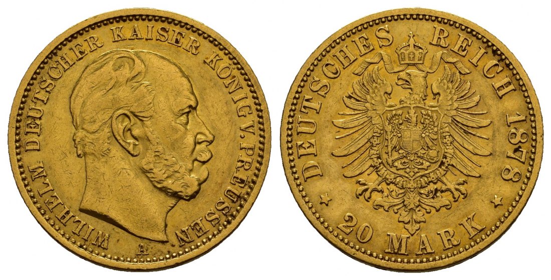 PEUS 9273 Preußen - Kaiserreich 7,16 g Feingold 20 Mark Gold 1878 A Sehr schön