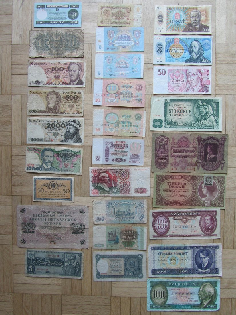  Osteuropa: Lot aus 28 verschiedenen Banknoten   