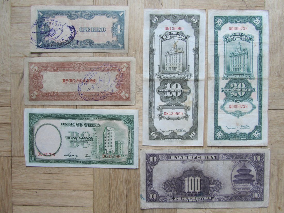  Philippinen/China: Lot aus sechs alten Banknoten   