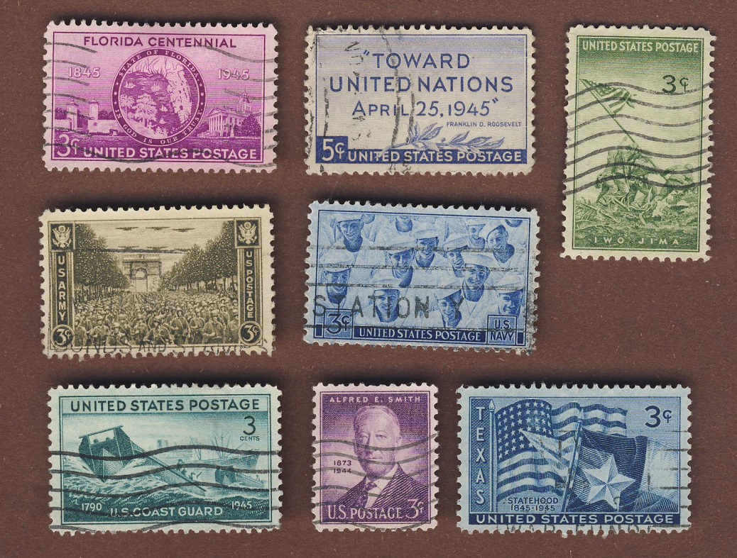  USA 1945 alle Einzelmarken aus 1945 Mi.532,533,538,539,540,541,542, + 543.kompl.   