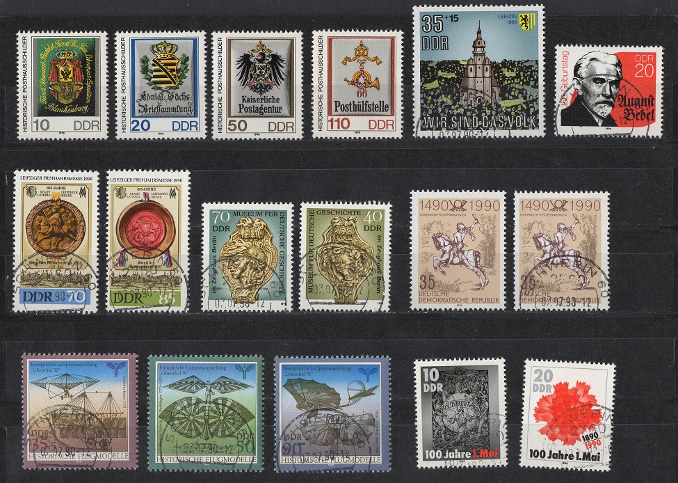  DDR LOT 1990 **Postfr. bzw. Postfr.-gestempelt / 17 Werte / Mi: 18,- €   