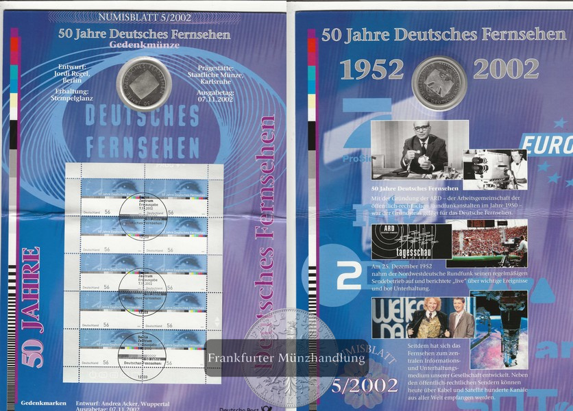  BRD  10 Euro   Numisblatt 05/2002   FM-Frankfurt    Feinsilber: 16,65g   