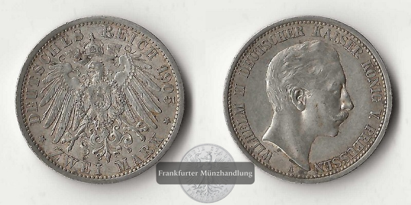  Deutsches Kaiserreich. Preussen, Wilhelm II. 2 Mark 1905 A  FM-Frankfurt Feinsilber: 10g   