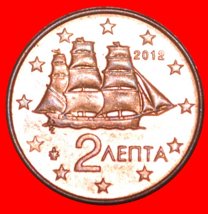 * SCHIFF (2002-2023): GRIECHENLAND ★ 2 EURO CENT 2012 STG STEMPELGLANZ! OHNE VORBEHALT!