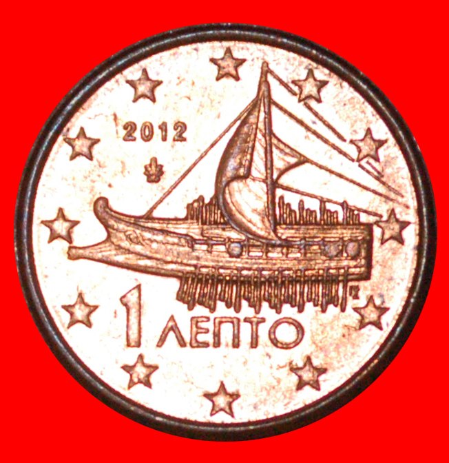  * ANCIENT SHIP (2002-2023): GREECE ★ 1 EURO CENT 2012 MINT LUSTRE! LOW START★NO RESERVE!   
