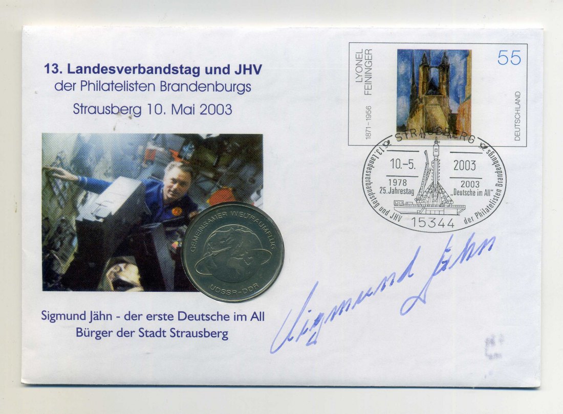  13. Landesverband und JHV mit Original Unterschrift Sigmund Jähn + 10 Mark DDR Weltraumflug RAR   