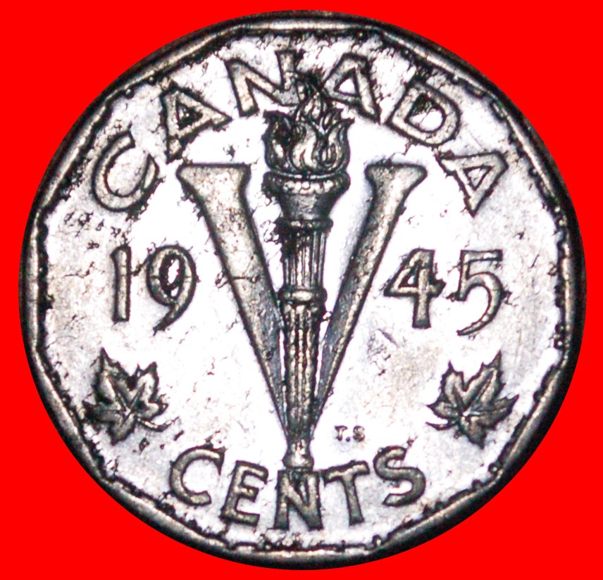 * MORSEZEICHEN: KANADA ★ 5 CENTS 1945 KRIEGSZEIT (1939-1945)! GEORG VI. (1937-1952)★ OHNE VORBEHALT!