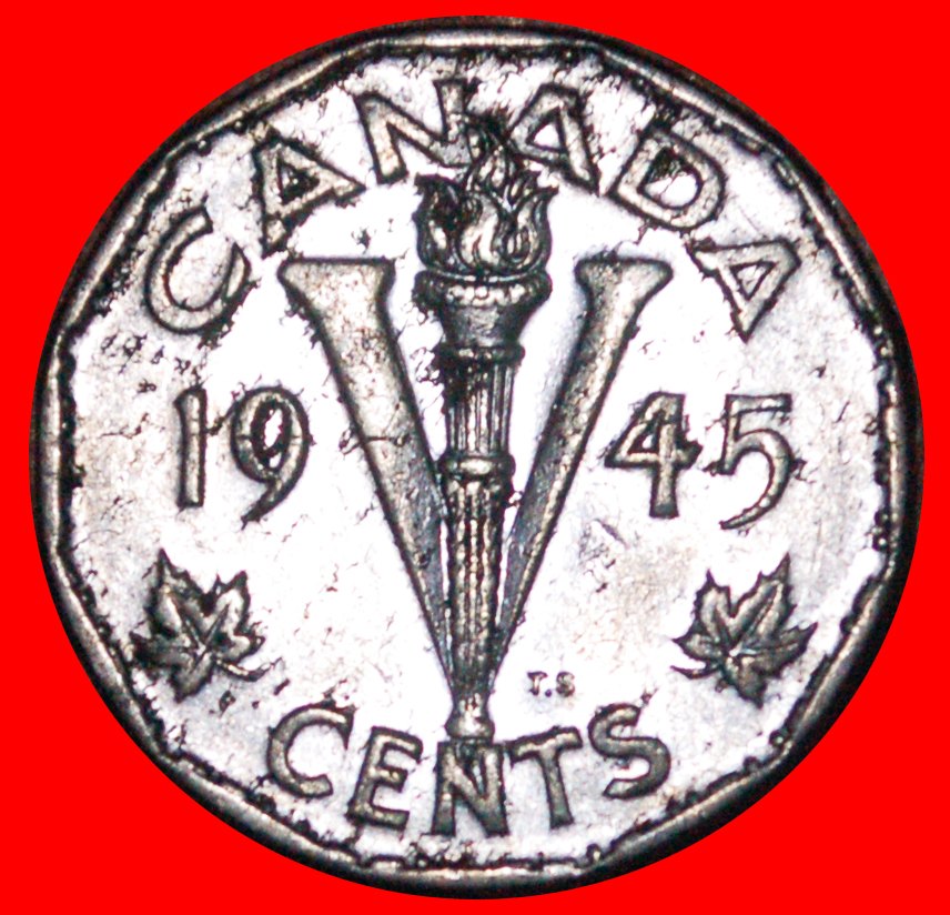  * MORSE CODE:CANADA★5 CENTS 1945 WARTIME (1939-1945)! GEORGE VI (1937-1952)★ LOW START ★ NO RESERVE!   