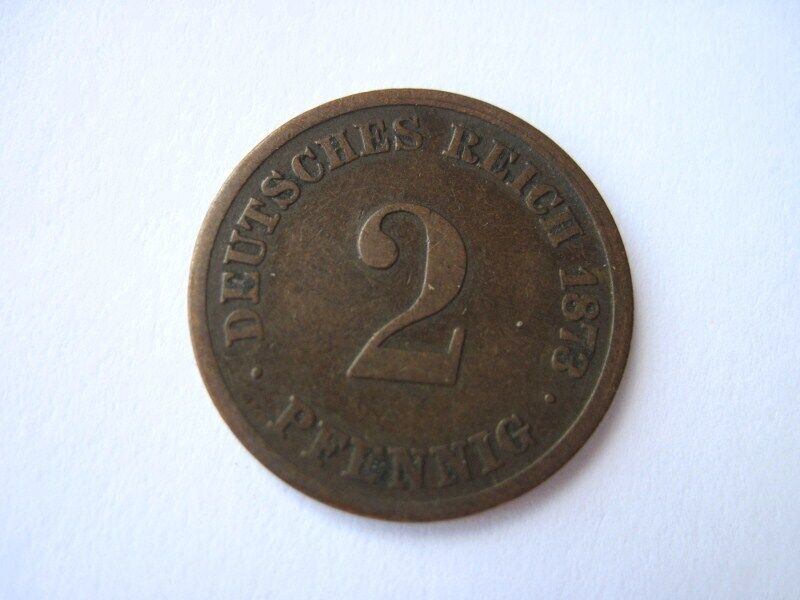  Seltene Antike Münze Kaiserreich 2 Pfennige 1873 D Pfennig kleiner Adler, ungereinigt   