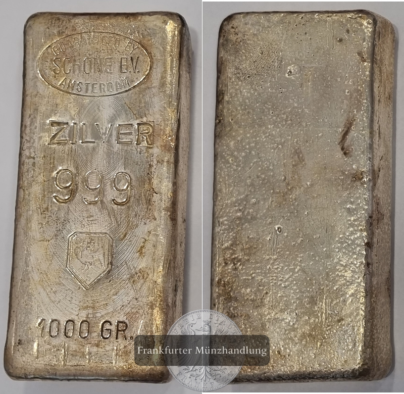  Niederlande 1000g Silberbarren (Schöne, Amsterdam)  FM-Frankfurt  Feingewicht: 1.000g   