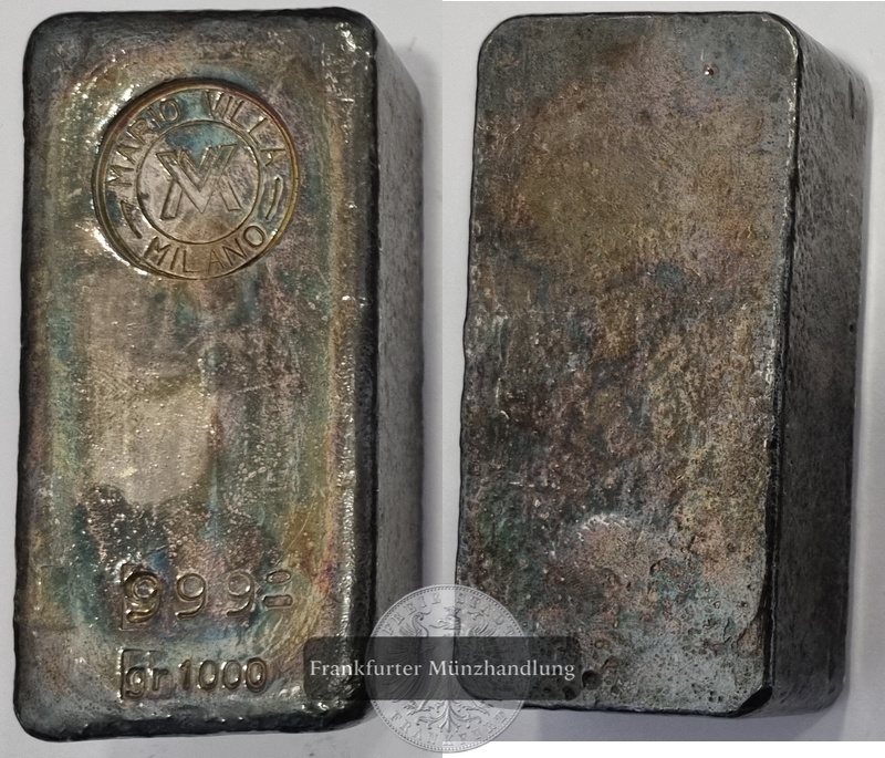  Italien 1000g Silberbarren (Mario Villa, Mailand)  FM-Frankfurt  Feingewicht: 1.000g   