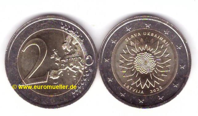 Lettland 2 Euro Gedenkmünze 2023...Ukr. Sonnenblume   