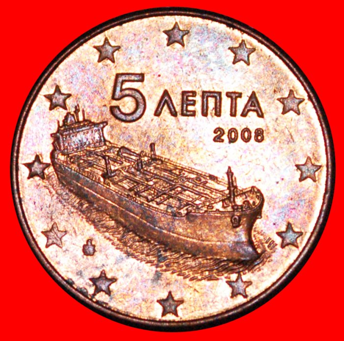 * SCHIFF (2002-2023): GRIECHENLAND ★ 5 EURO CENT 2008! OHNE VORBEHALT!