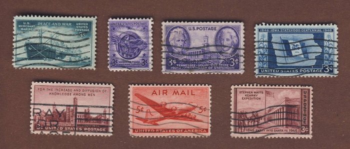  USA 1946 alle Einzelmarken aus 1946 Mi.544, 545, 546, 547, 548, 549, + 550.   