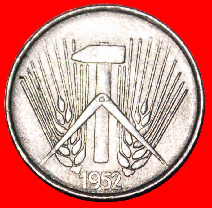  * HAMMER AND COMPASS (1952-1953): GERMANY ★ 1 PFENNIG 1952A! LARGE A! LOW START★ NO RESERVE!   