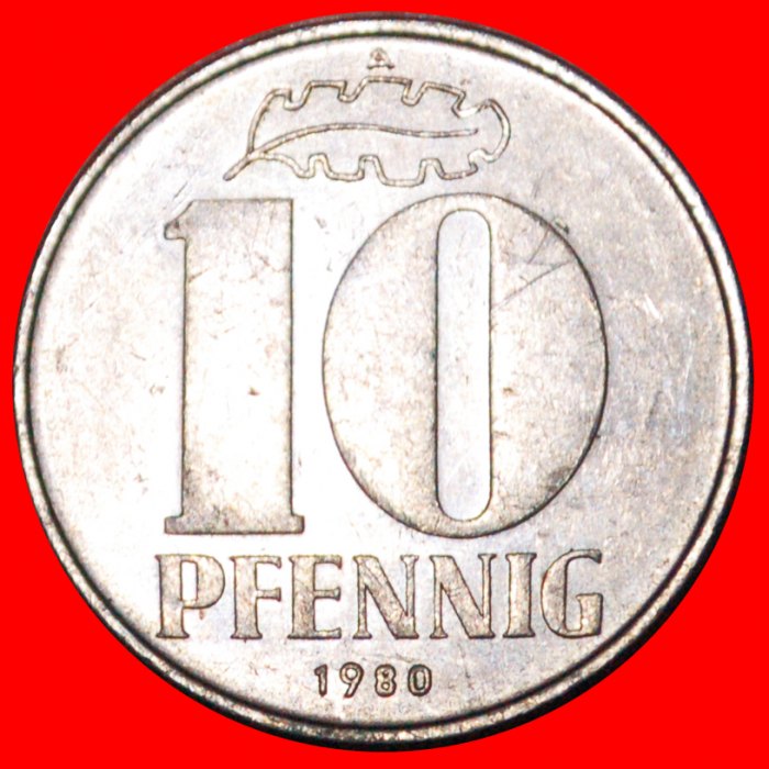 * HAMMER AND COMPASS (1963-1990): GERMANY★10 PFENNIG 1980A! DIES 1+B! LUSTRE! LOW START★ NO RESERVE!