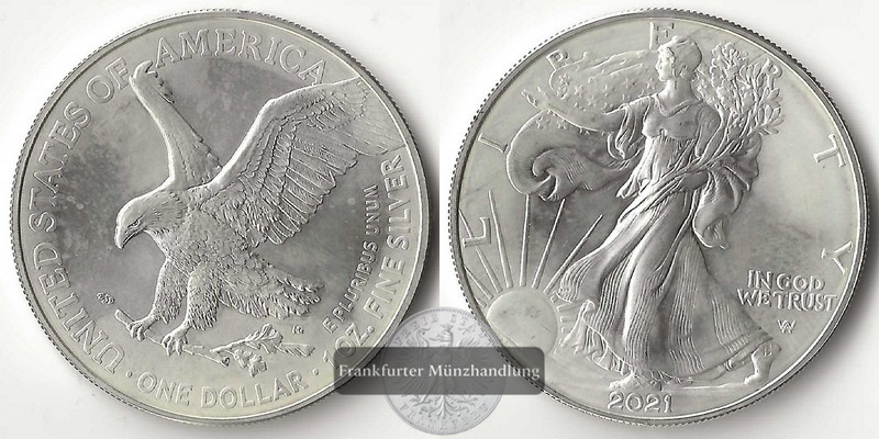  USA  1 Dollar  2021  American Silver Eagle   FM-Frankfurt     Feinsilber: 31,11g   