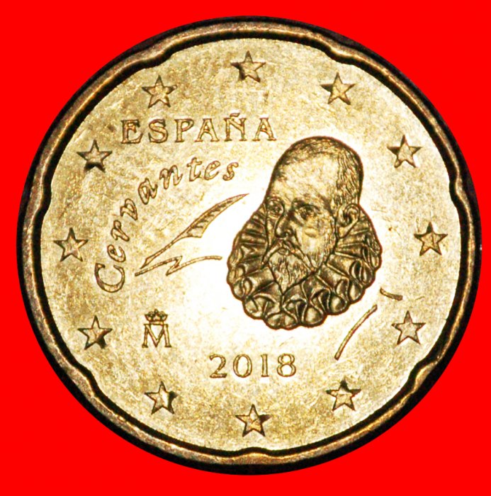 * NORDISCHES GOLD (2010-2023): SPANIEN ★ 20 EUROCENT 2018 Cervantes (1547-1616) uSTG★OHNE VORBEHALT!