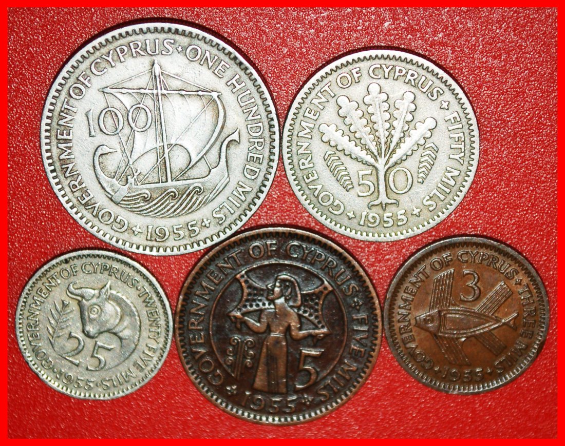  * GREAT BRITAIN (1955-1957): CYPRUS ★ 3-5-25-50-100 MILS 1955!  ELIZABETH II★LOW START ★ NO RESERVE!   