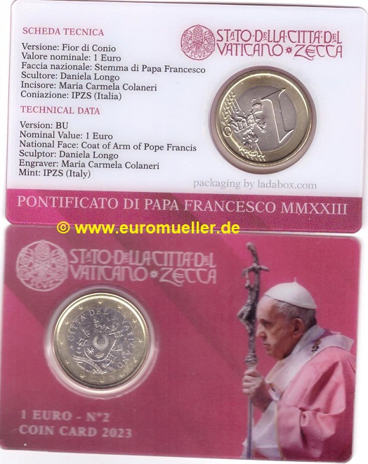 Vatikan 1 Euro 2023...in Coincard No. 2   
