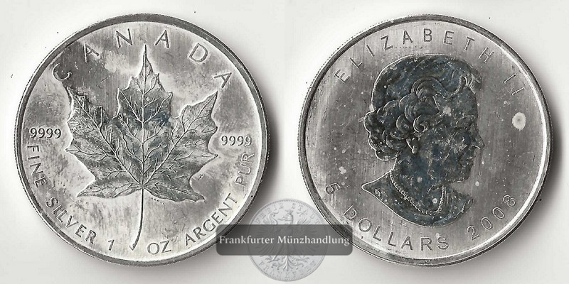  Kanada  5 Dollar Maple Leaf 2008  FM-Frankfurt Feinsilber: 31,1g   