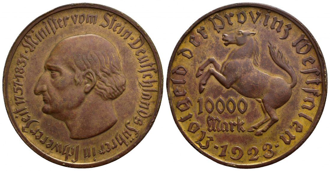PEUS 9359 Staatliches Notgeld Westfalen Minister vom Stein 10000 Mark 1923 Vorzüglich