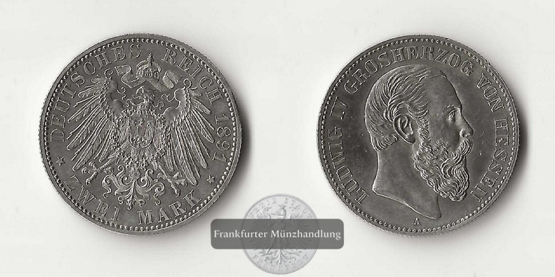  Deutsches Kaiserreich. Hessen, Ludwig IV. 2 Mark 1891 A   FM-Frankfurt  Feinsilber: 10g   