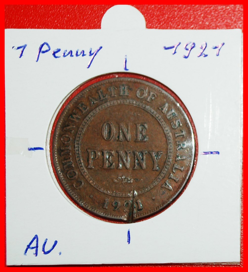 * GREAT BRITAIN DIES: AUSTRALIA★1 PENNY 1921 RARE! George V 1911-1936★HOLDER★LOW START ★ NO RESERVE!
