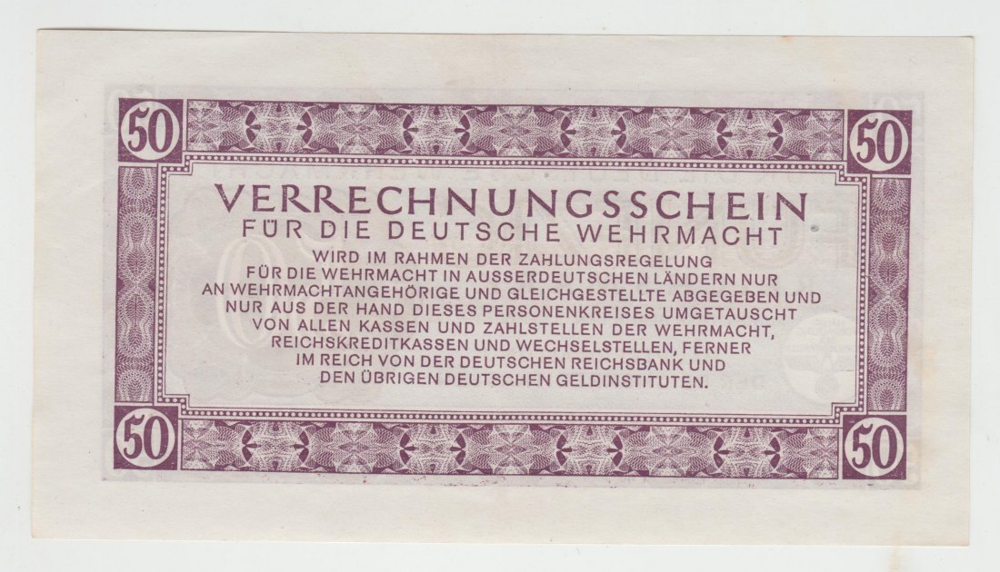  Ro. 514, Wehrmachtsausgabe 2 Weltkrieg, 50 Reichsmark, Erhaltung I Kassenfrisch   