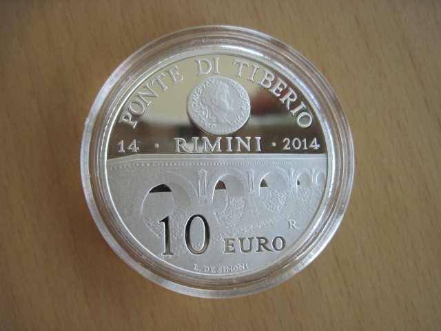  10 Euro PP San Marino 2014 Ponte di Tiberio Rimini, Polierte Platte   