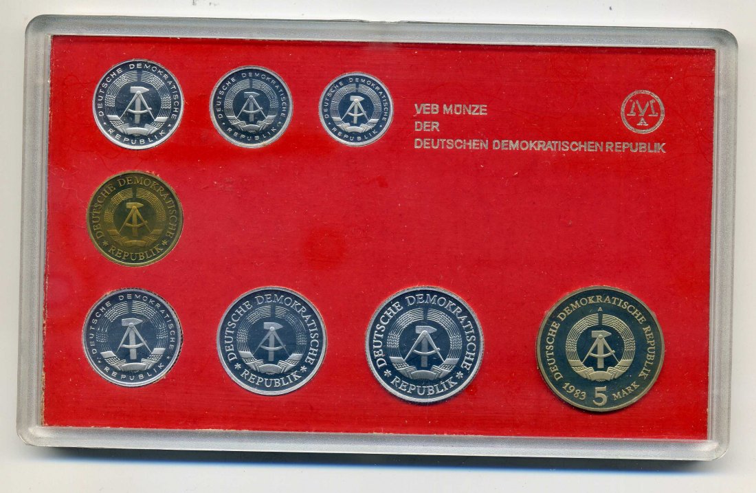  Kursmünzensatz DDR 1983 PP mit 5 Mark Meissen 1983   